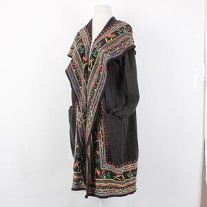 Biya Jacket Sz S Brown Multi Colored Hood Embroidered Pockets 100% Cotton Jacket